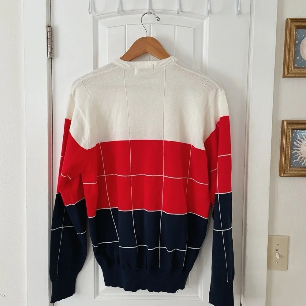 Men's M 70s Vintage LaMode Red White & Blue V-Neck EUC Preppy
